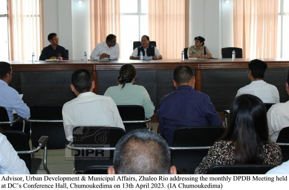 Chümoukedima DPDB meeting held under the chairmanship of Advisor Zhaleo Rio at DC’s Conference Hall, Chümoukedima on April 13. (DIPR Photo) 